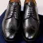 PRADA SHOES $950 BLACK BRUSHED CALFSKIN WINGTIP BROGUE STITCHED DERBY 11 44 NEW