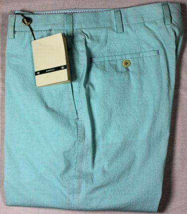 BORRELLI PANTS $595 SKY BLUE BRUSHED COTTON HANDMADE GOLF SLACKS 34 50e NEW