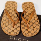 GUCCI SHOES $350 GUCCI BROWN LOGO GUCCISSIMA LEATHER THONG SANDAL 10.5 43.5 NEW