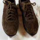 SANTONI SHOES $495 DARK BROWN SUEDE LOGO EMBOSSED STRIPE TRAINERS 7 41e NEW