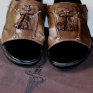 CESARE PACIOTTI SHOES $485 DARK BROWN LOGO RIVET TASSELED VAMP SANDALS 9 42e NEW