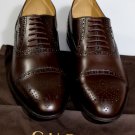 GUCCI SHOES $645 DARK BROWN CALFSKIN LOGO SCRIPT ORNAMENTED OXFORDS 7 40e NEW