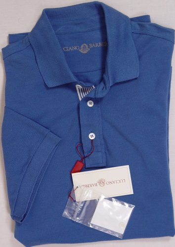 LUCIANO BARBERA POLO $325 SOLID BLUE 3-BTN 100%COTTON POLO SHIRT MED 50e NEW