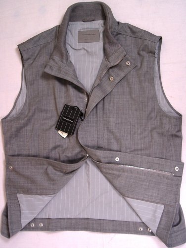 ZEGNA VEST $1950 GRAY ELEMENTS MICRONSPHERE WOOL/SILK/LEATHER GILET MED 50 NEW