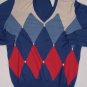 BALLANTYNE SWEATER $940 BLUE/BEIGE ARGYLE 100%CASHMERE HANDKNIT V-NECK L 52e NEW