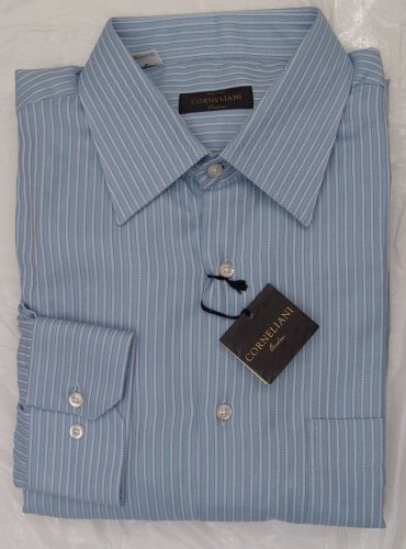 CORNELIANI SHIRT $295 LIGHT BLUE/WHITE ROPE STRIPED DRESS SHIRT 17/34 43e NEW