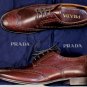 PRADA SHOES $850 DK BROWN WING TIP TOE ORNAMENTED BROGUE 9.5 42.5e NEW