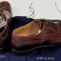 PRADA SHOES $850 DK BROWN WING TIP TOE ORNAMENTED BROGUE 9.5 42.5e NEW