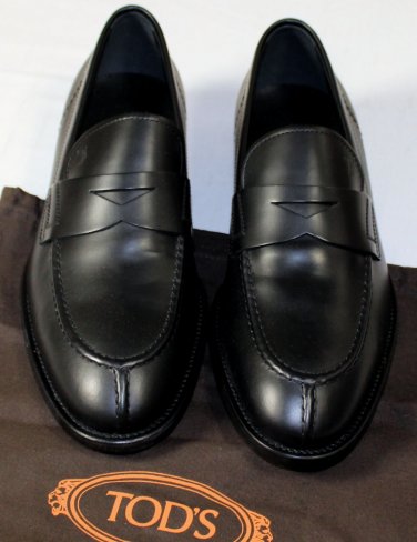 TOD'S SHOES $645 BLACK SPLIT TOE TONAL STITCH PENNY LOAFERS 7 40e NEW