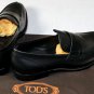 TOD'S SHOES $645 BLACK SPLIT TOE TONAL STITCH PENNY LOAFERS 7 40e NEW