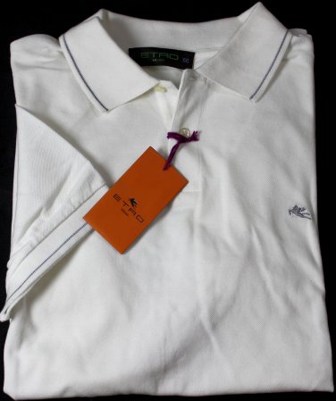 ETRO POLO $410 WHITE 2-BTN GRAY ACCENTED LOGO EMBROIDERED POLO SHIRT XXL 56e NEW