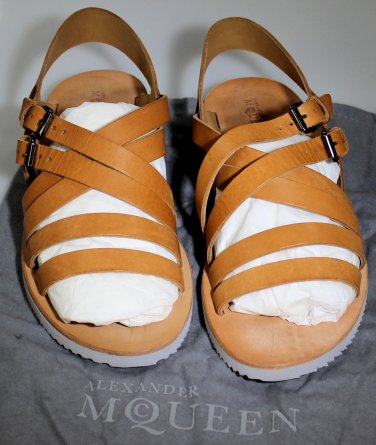 ALEXANDER McQUEEN SHOES $675 BROWN MULTI-STRAP DUAL BUCKLED SANDALS 12 45e NEW