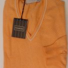 ZEGNA SWEATER $750 ORANGE/WHITE 100%CASHMERE 2-PLY V-NECK JUMPER MED 50e NEW