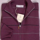 BRUNELLO CUCINELLI SWEATER PURPLE/GRAY STRIPE 100%CASHMERE CARDIGAN MED 50e NEW