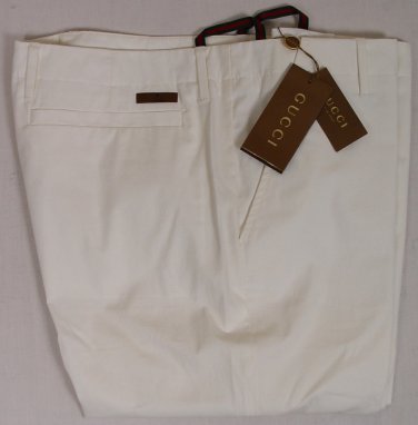 GUCCI PANTS $580 WHITE LOGO LEATHER TAB FIT LEG STRETCH CHINO SLACKS 38 54e NEW