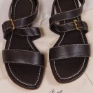 LORO PIANA SHOES $650 DARK BROWN DUAL STRAP BUCKLED CONTRAST SANDAL 7 37e NEW