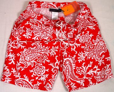 ETRO SWIM TRUNKS $350 RED/WHITE LOGO PAISLEY BEACHWEAR BOARD SHORTS Lg 52e NEW