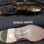 GIORGIO ARMANI SHOES $820 DK BROWN TOE ORNAMENTED CAP TOE DUAL MONK 8 41e NEW