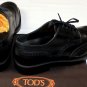TOD'S SHOES $595 BLACK LOGO EMBOSSED WING TIP ESQUIRE DERBY 10.5 43.5e NEW