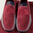 ZEGNA SHOES $495 BURGUNDY/GRAY SUEDE/FLANNEL LOGO ORNAMENT SLIPPER 8.5 41.5e NEW
