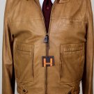 HOGAN JACKET $2400 TOBACCO BROWN 100%NAPPA LAMBSKIN LOGO BOMBER COAT XL 54e NEW