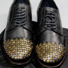 DOLCE & GABBANA SHOES $1410 BLACK CALFSKIN LOGO THUMB TAC CAPTOE DERBY 10 43 NEW