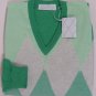 BALLANTYNE SWEATER $1295 MINT GREEN ARGYLE 100%CASHMERE HANDMADE V-NECK M 50 NEW