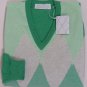 BALLANTYNE SWEATER $1295 MINT GREEN ARGYLE 100%CASHMERE HANDMADE V-NECK M 50 NEW