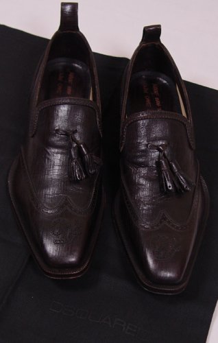 DSQUARED2 SHOES $685 DARK BROWN WING-TIP LOGO ORNAMENTED DRESS LOAFERS 7 40e NEW