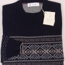 BRUNELLO CUCINELLI SWEATER NAVY 100%CASHMERE FAIR ISLE CREWNECK MED 50e NEW