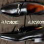 A. TESTONI SHOES $680 BLACK LOGO SILVER ORNAMENT VAMP HANDMADE LOAFER 10 43e NEW