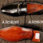 A. TESTONI SHOES $680 BLACK LOGO SILVER ORNAMENT VAMP HANDMADE LOAFER 10 43e NEW
