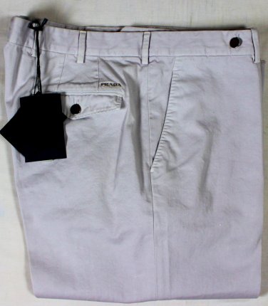 PRADA PANTS $585 Lt GRAY 100%COTTON GABARDINE LOGO ORNAMENTED TROUSER 38 54e NEW