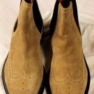 SANTONI SHOES $750 TAN BROWN SUEDE WINGTIP SIDE GORE ANKLE BOOTS 9.5 42.5e NEW