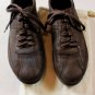 SANTONI SHOES $495 DK BROWN OIL RUBBED LOGO EMBOSSED STRIPE TRAINER 7 40e NEW