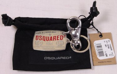 DSQUARED2 KEYCHAIN $225 KHAKI/NICKLE LOGO PLATE WORLD CRUISIN' KEYCHAIN NEW
