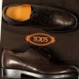 TOD'S SHOES $595 BROWN LOGO EMBOSSED WING TIP ESQUIRE DERBY 6.5 39.5e NEW