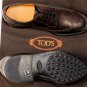 TOD'S SHOES $595 BROWN LOGO EMBOSSED WING TIP ESQUIRE DERBY 6.5 39.5e NEW
