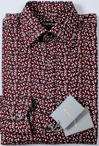 TOM FORD SHIRT $975 RED/BLACK/WHITE DROP PRINT DRESS SHIRT 15.75/33 40 NEW