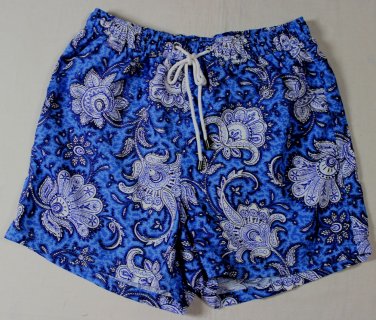 ETRO SWIM TRUNKS $345 BLUE/WHITE FLOWER & PAISLEY PRINT LOGO SWIMSUIT LG 52e NEW