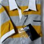 DSQUARED2 POLO $445 GRAY 2-BTN RUGBY STRIPED LOGO ORNAMENTED SHIRT L 52e NEW