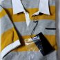 DSQUARED2 POLO $445 GRAY 2-BTN RUGBY STRIPED LOGO ORNAMENTED SHIRT L 52e NEW