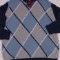 BALLANTYNE SWEATER $990 BLUE/GRAY ARGYLE 100%CASHMERE CREWNECK LG 52e NEW