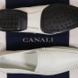 CANALI SHOES $525 WHITE PERFORATED ORNAMENTED DEERSKIN DRIVERS 8.5 41.5e NEW