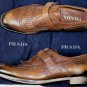 PRADA SHOES $1075 BROWN BURNISHED CALFSKIN SHANGHI HANDMADE LOAFER 8.5 41.5e NEW