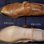 PRADA SHOES $1075 BROWN BURNISHED CALFSKIN SHANGHI HANDMADE LOAFER 8.5 41.5e NEW