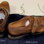 PRADA SHOES $1075 BROWN BURNISHED CALFSKIN SHANGHI HANDMADE LOAFER 8.5 41.5e NEW