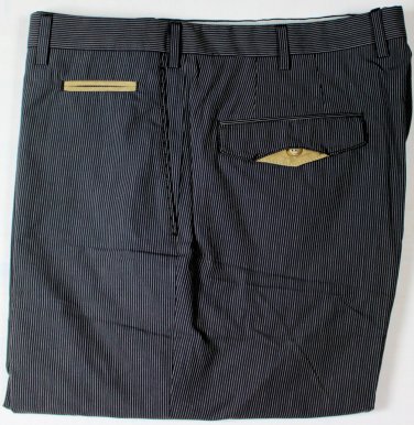 BRIONI PANTS $695 BLACK MICRO-STRIPE COTTON/LEATHER HANDMADE SLACKS 36 52 NEW