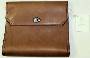 BRUNELLO CUCINELLI iPAD CASE $1150 BROWN CALFSKIN TURN CLOSE iPAD CASE NEW
