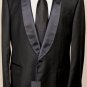 YVES SAINT LAURENT SUIT $3250 BLACK 1BTN SHAWL LAPEL YSL LOGO TUXEDO 46R 56e NEW